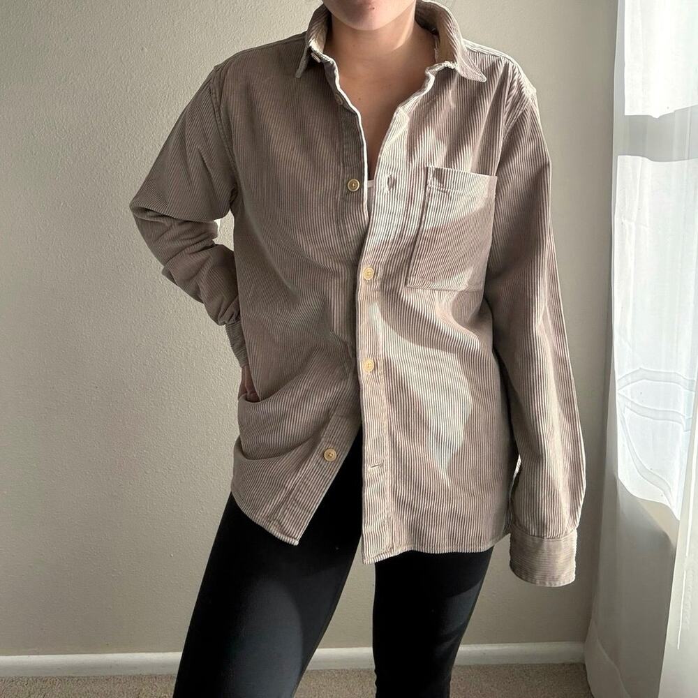 Banana Republic Tan Corduroy Button Up Organic Cotton minimalist fall preppy 90s